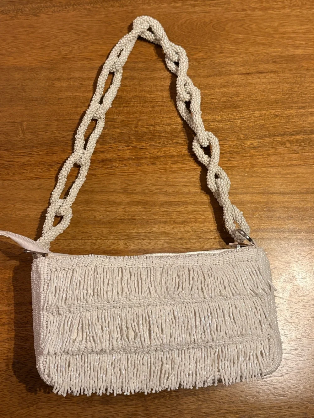 White Beaded Fringe Shoulder Bag - Women